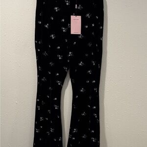 Avec Les Filles Black Velvet Floral Boot Cut Pants